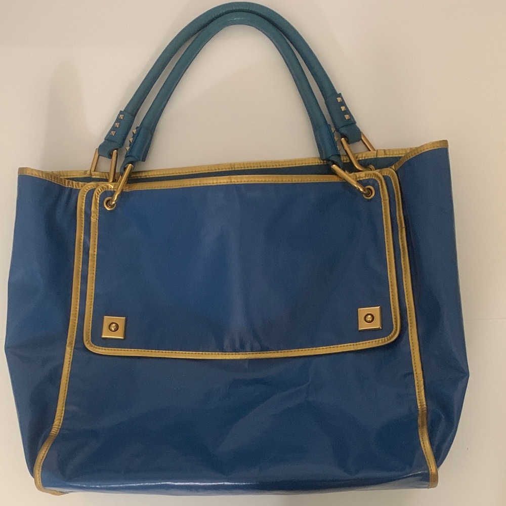 Marc Jacobs Blue Tote with Gold Trim and Front Flap